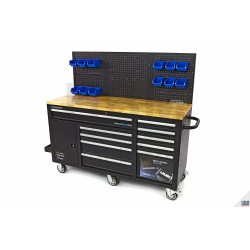 Servante établi 158 cm avec plateau bois et 10 tiroirs, 1 porte - 7775