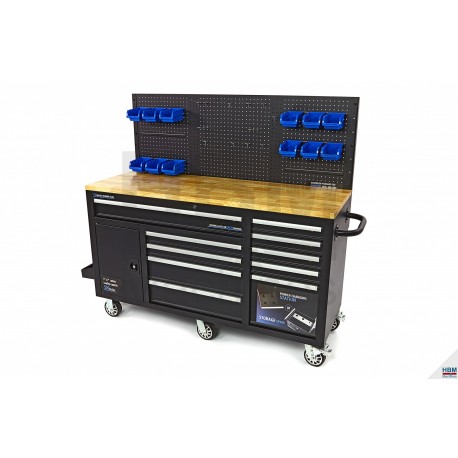 Servante établi 158 cm avec plateau bois et 10 tiroirs, 1 porte - 7775