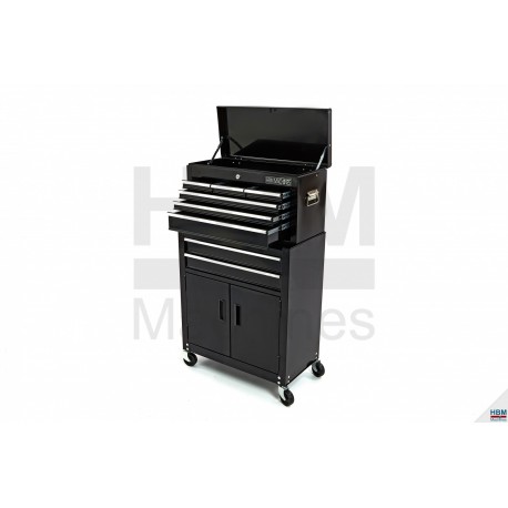 Servante d'atelier 2T 2P + Sur-servante 6T, noire - 8129