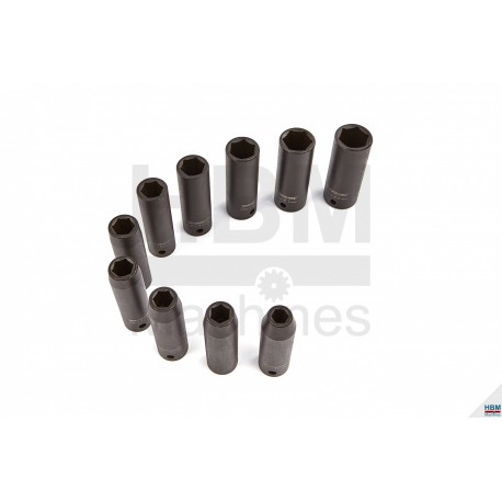Jeu 10 Douilles impact métriques hexa 1/2" profondes - 586290
