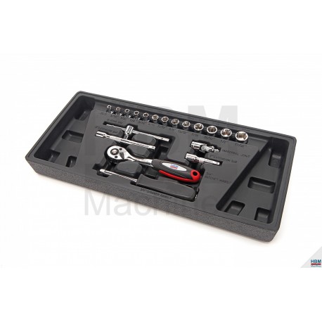 HBM Jeu de douilles, cliquet et accessoires rack pour servante - 3175