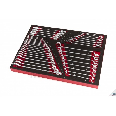 HBM Jeu 40 clés à fourche, à pipe, à douille, à cardan, rack mousse pour servante - 6564
