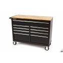 HBM Servante d'atelier 117 cm noire, établi avec plan de travail en bois - 8212