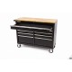 HBM Servante d'atelier 117 cm noire, établi avec plan de travail en bois - 8212