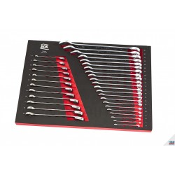 AOK Ensemble de clés plates - fourches, œillets, cliquets - dans insert mousse pour servante - 9392