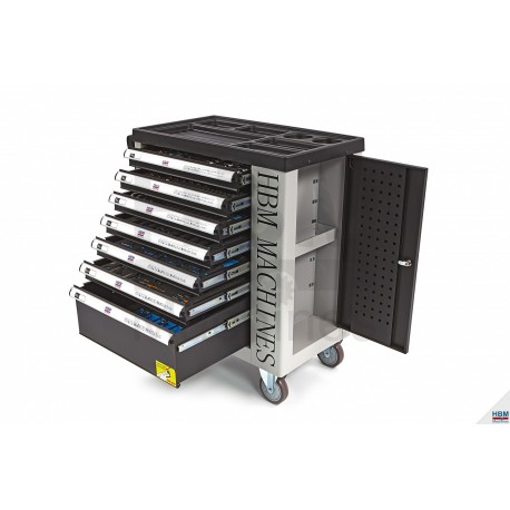 HBM Servante d'atelier 7 tiroirs et porte + 262 outils avec incrustations en mousse - 7579