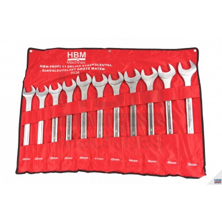 HBM Jeu de 11 clés plates à fourche-œillet, de 34 à 50 mm - 9536