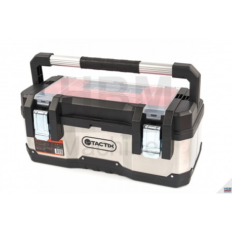 Tactix Mallette à outils acier inox avec plateaux de rangement amovibles - 9566