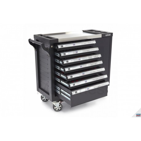 HBM Servante d'atelier XL Premium 7 T + porte, 274 outils dans rack carbone - 9874