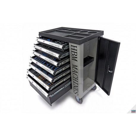 HBM Servante d'atelier 7 T + porte avec outillage en INCH, 245 pces - 9982
