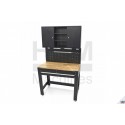 Etabli 115 cm plateau bois avec dos à caissons, éclairage LED