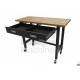 HBM Établi mobile avec 2 tiroirs et plan de travail en bois massif 122 cm - 10716