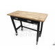 HBM Établi mobile avec 2 tiroirs et plan de travail en bois massif 122 cm - 10716