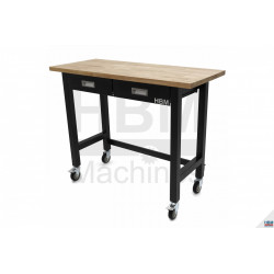 HBM Établi mobile avec 2 tiroirs et plan de travail en bois massif 122 cm - 10716