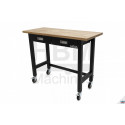 HBM Établi mobile avec 2 tiroirs et plan de travail en bois massif 122 cm - 10716