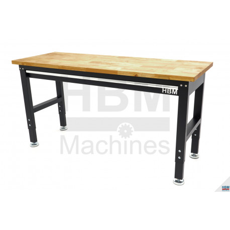 HBM Établi réglable  avec 1 tiroir et plan de travail en bois massif 152 cm - 131956
