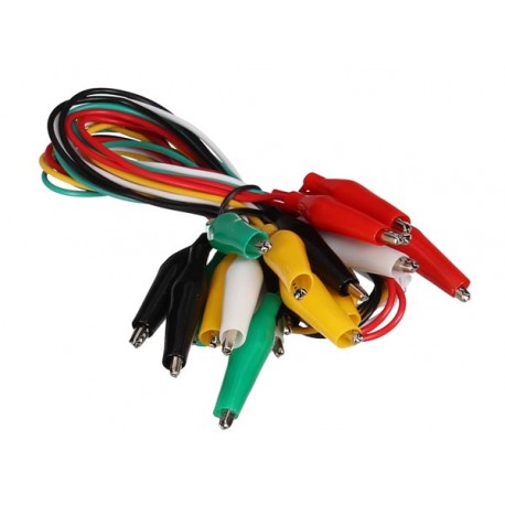 Jeu 10 cordons 55 cm 5 couleurs avec pinces crocodiles isolées 35 mm - CM12N