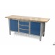 Etabli acier 169 cm, plateau bois, 2 portes, 3 tiroirs - 3443