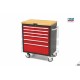 Servante d'atelier 6 tiroirs rouge, plateau bois - 5339