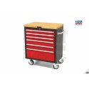 Servante d'atelier 6 tiroirs rouge, plateau bois - 5339