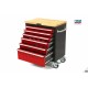 Servante d'atelier 6 tiroirs rouge, plateau bois - 5339