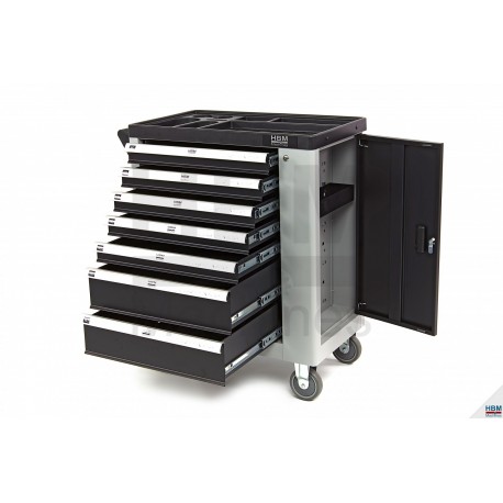 Servante d'atelier de luxe 7 tiroirs avec porte - Noir / Gris - 6716